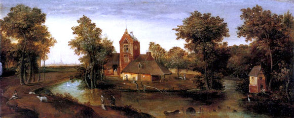  Abel Grimmer Moated Tower with Farmhouses - Art Print