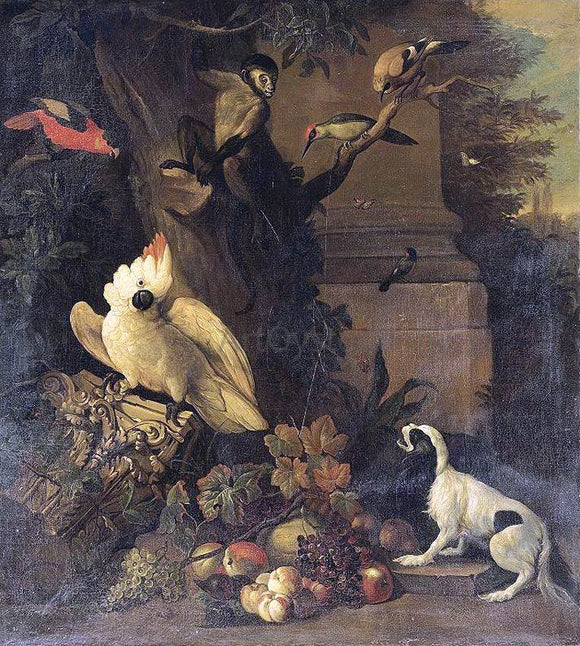  Tobias Stranover A Monkey, a Dog and Various Birds in a Landscape - Art Print