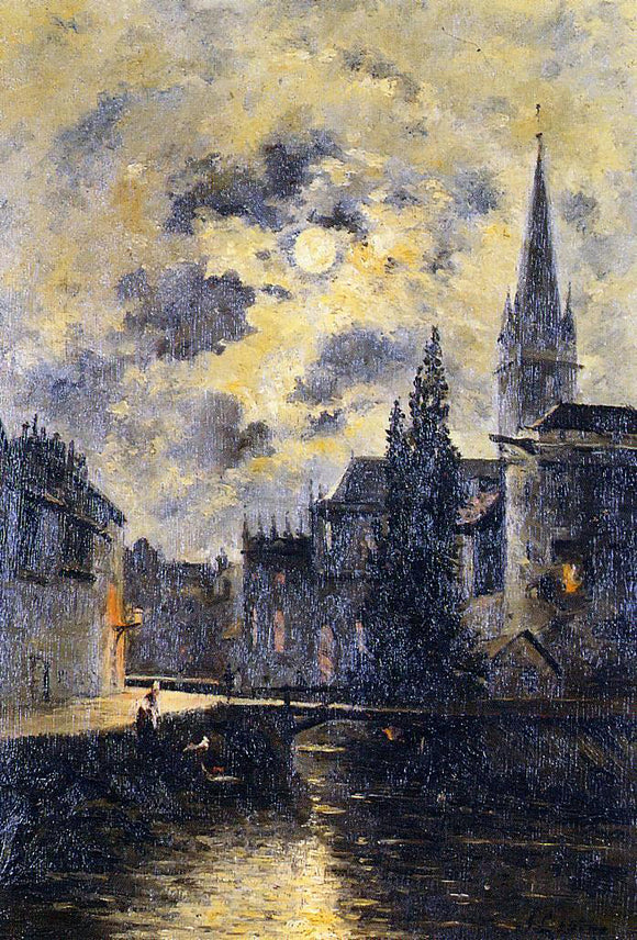  Stanislas Lepine A Moonlit Canal - Art Print