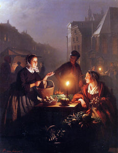  Petrus Van Schendel A Moonlit Vegetable Market - Art Print