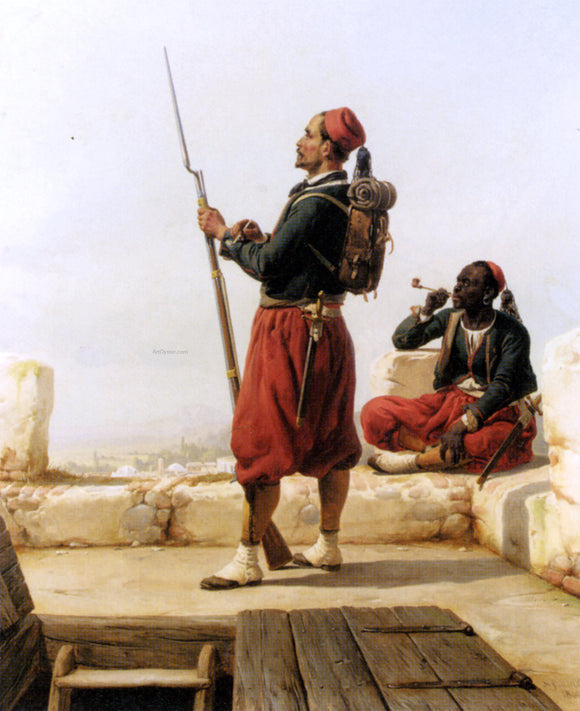  Niels Simonsen A Nubian and an Egyptian Guard in a Lookout Tower - Art Print