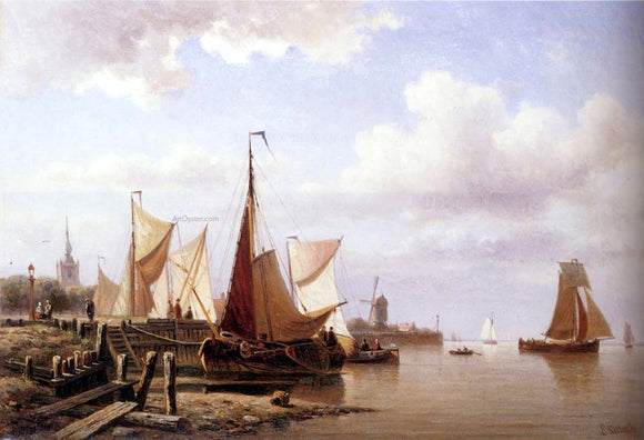  Everhardus Koster River Estuary With Moored Fishing Pinks And Townsfolk On The Quay - Art Print