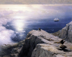  Ivan Constantinovich Aivazovsky A Rocky Coastal Landscape in the Aegean with Ships in the Distance (detail) - Art Print