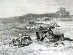  Charles Emile Jacque Shepherd and his Flock - Art Print