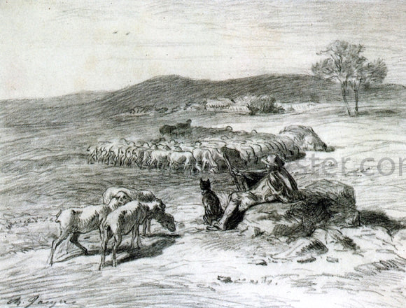  Charles Emile Jacque Shepherd and his Flock - Art Print
