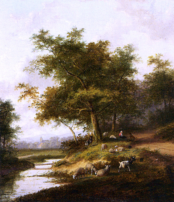  Jan Evert Morel A Shepherdess And Her Flock At Rest - Art Print