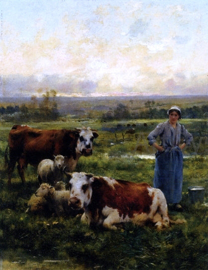  Julien Dupre A Shepherdess with Cows and Sheep in a Landscape - Art Print