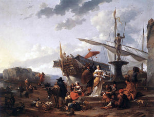  Nicolaes Berchem A Southern Harbour Scene - Art Print