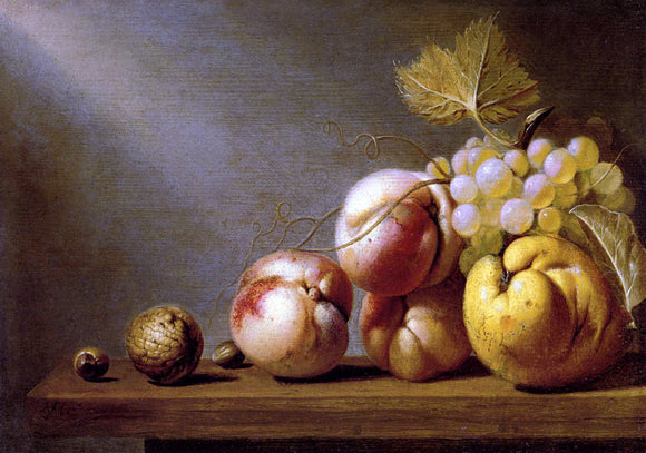  Harmen Steenwijck A Still Life Of Peaches, Grapes, A Quince, A Walnut And Two Hazelnuts On A Wooden Table - Art Print