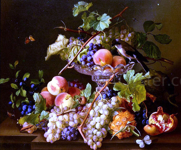  Josef Seboth A Still Life With Song Bird And Fruit In A Crystal Tazza - Art Print