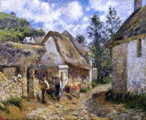  Camille Pissarro A Street in Auvers (also known as Thatched Cottages and a Cow) - Art Print