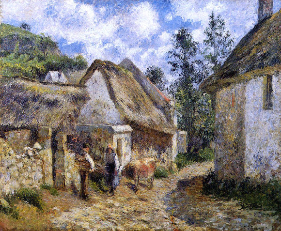  Camille Pissarro A Street in Auvers (also known as Thatched Cottages and a Cow) - Art Print