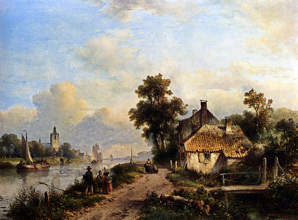  Lodewijk Johannes Kleijn A Summer Landscape With Figures Along A Waterway - Art Print