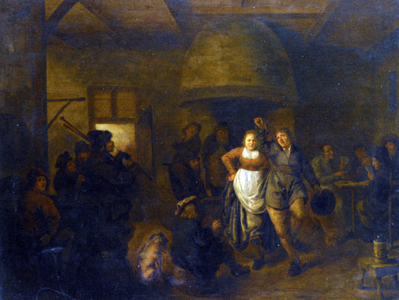  Jan Miense Molenaer A Tavern Interior with a Bagpiper and a Couple Dancing - Art Print
