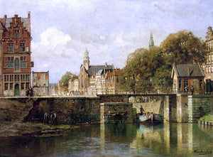  Johannes Karel Klinkenberg A View of Amsterdam with a Man in a Flat on a Canal, a Church in the Distance - Art Print