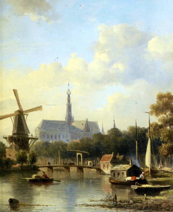  Everhardus Koster A View of Haarlem with St Bavo Cathedral from the River - Art Print