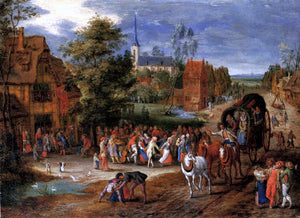  Pieter Gysels A village kermesse with a horse-drawn cart in the foreground - Art Print
