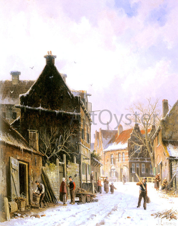  Adrianus Eversen Village Street Scene in Winter - Art Print