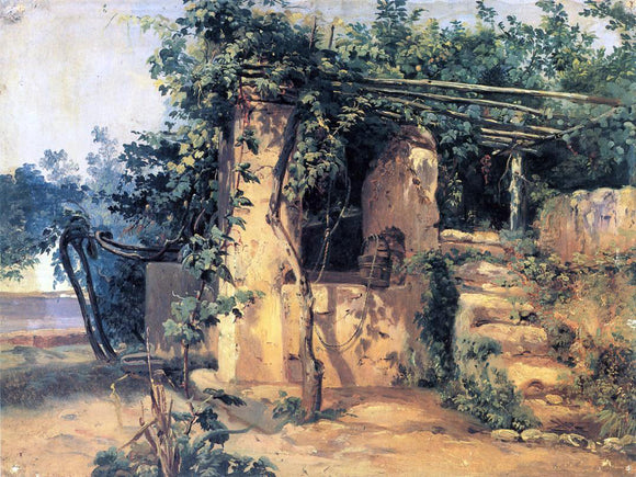  Johann Baptist Kirner A Vine-Covered Terrace with a Well and a View of the Sea - Art Print