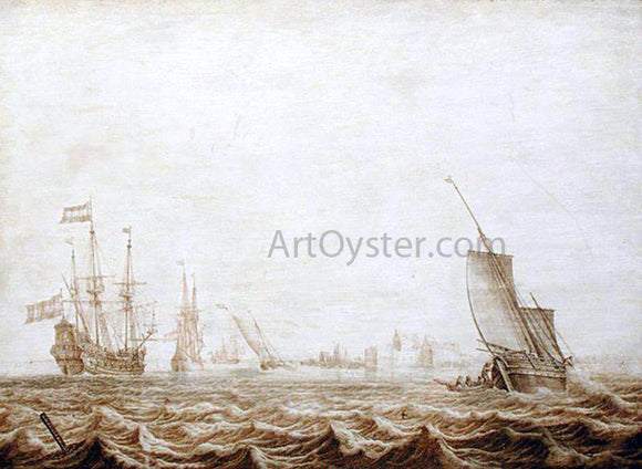  Heerman Witmont Wijdschip Lowering Sail in a Choppy Sea - Art Print