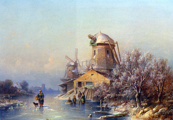  Josef Magnus Stack A Winter Landscape with Figures on a Frozen Waterway - Art Print