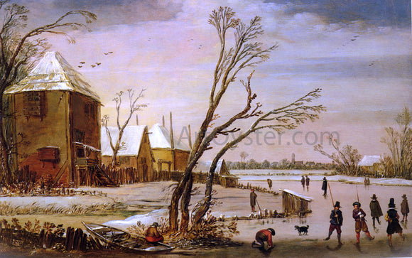  Esaias Van de Velde A Winter Landscape with Skaters on a Frozen River - Art Print