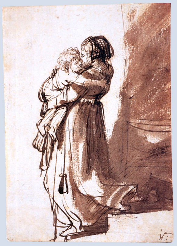  Rembrandt Van Rijn Woman and Child Descending a Staircase - Art Print