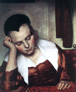  Johannes Vermeer A Woman Asleep at Table (detail: 1) - Art Print