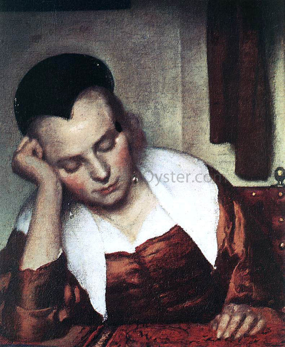  Johannes Vermeer A Woman Asleep at Table (detail: 1) - Art Print