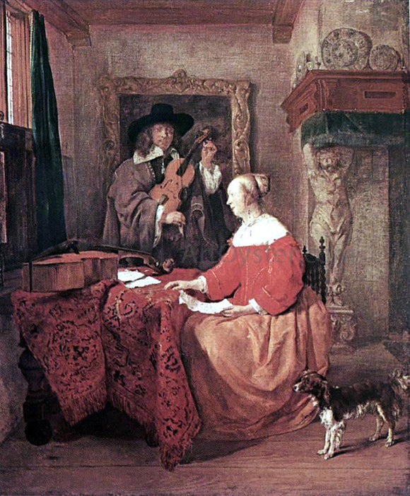  Gabriel Metsu A Woman Seated at a Table and a Man Tuning a Violin - Art Print