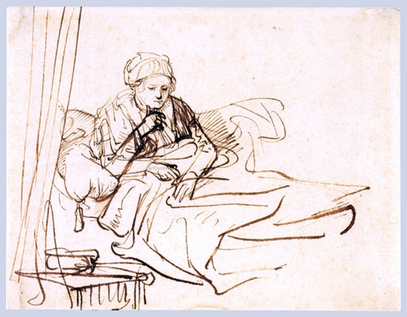 Rembrandt Van Rijn Woman Sitting up in Bed - Art Print