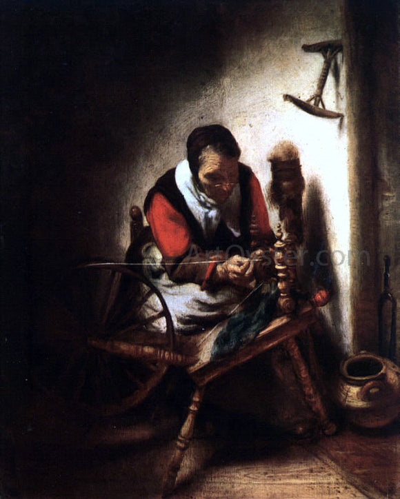  Nicolaes Maes A Woman Spinning - Art Print