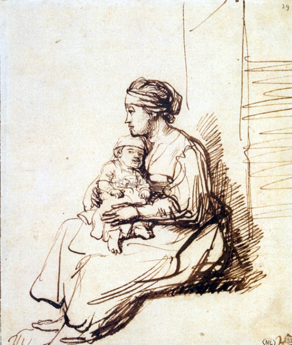  Rembrandt Van Rijn Woman with a Little Child on her Lap - Art Print