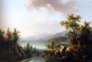  Willem De Klerk A Wooded Hilly Landscape With Travellers On  A Track Near A Lake - Art Print