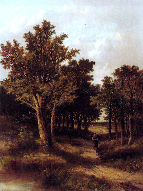  Junior Abraham Hulk A Wooded Landscape With A Faggot Gatherer On A Sandy Track - Art Print