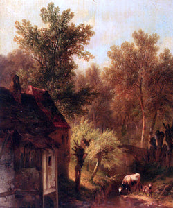  Pieter Lodewijk Kuhnen A Wooded Landscape With Cattle And A Cottage Along A Brook - Art Print