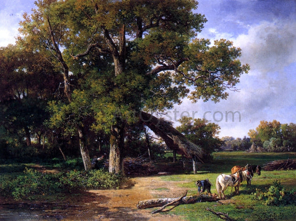  Willem Roelofs A Wooded Landscape with Farmers Gathering Wood - Art Print