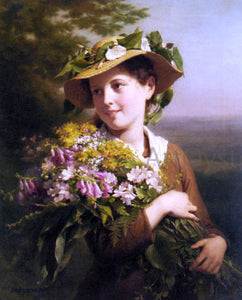  Fritz Zuber-Buhler A Young Beauty Holding a Bouquet of Flowers - Art Print