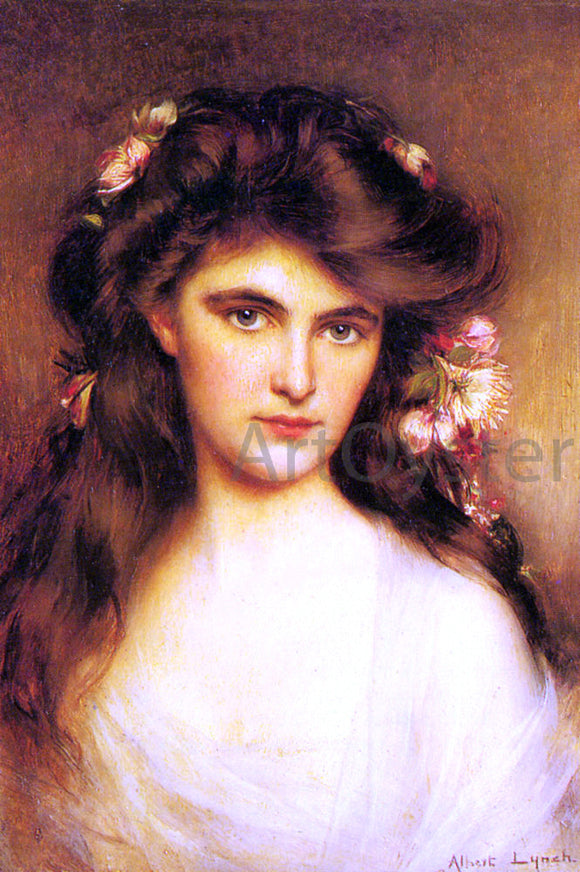  Albert Lynch A Young Beauty with Flowers in her Hair - Art Print
