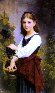  Elizabeth Gardner Bouguereau A Young Girl Holding a Basket of Grapes - Art Print