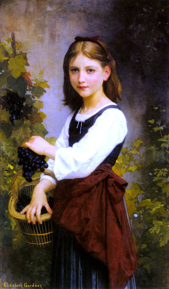  Elizabeth Gardner Bouguereau A Young Girl Holding a Basket of Grapes - Art Print
