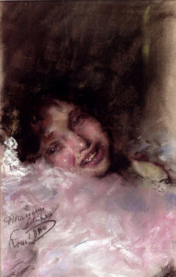  Antonio Mancini A Young Girl Laughing - Art Print