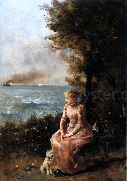  Alfred Emile Leopold Stevens A Young Girl Seated by a Tree - Art Print