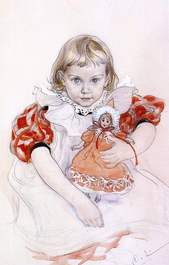  Carl Larsson A Young Girl with a Doll - Art Print