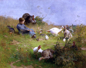  Luigi Chialiva A Young Girl with a Flock of Turkeys - Art Print