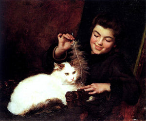  Antoine Jean Bail A Young Girl with a White Cat - Art Print