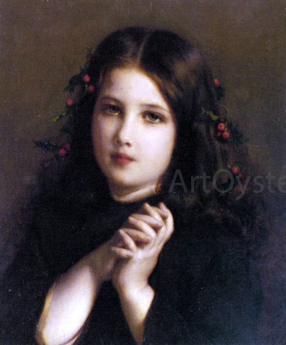  Etienne Adolphe Piot A Young Girl with Holly Berries in her Hair - Art Print