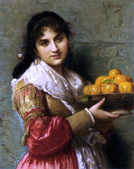  Giovanni Costa A Young Italian Beauty with a Plate of Oranges - Art Print