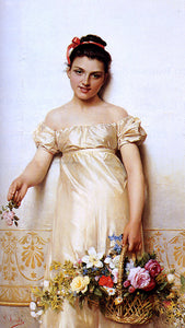  Giovanni Costa A Young Lady Holding A Basket Of Flowers - Art Print