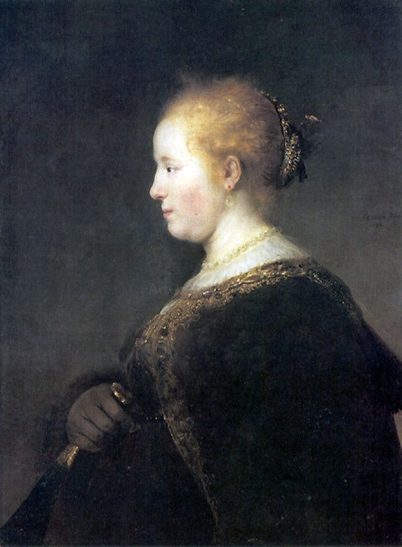  Rembrandt Van Rijn A Young Woman in Profile with a Fan - Art Print